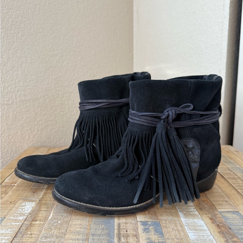 Free People Black Suede Fringe Ankle Booties